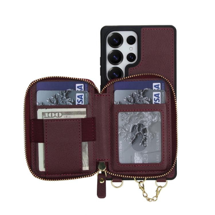 For Samsung Galaxy S25 Ultra 5G AwQuer 2 in 1 Crossbody Zipper Wallet Leather Back Phone Case