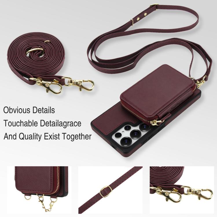 For Samsung Galaxy S25 Ultra 5G AwQuer 2 in 1 Crossbody Zipper Wallet Leather Back Phone Case