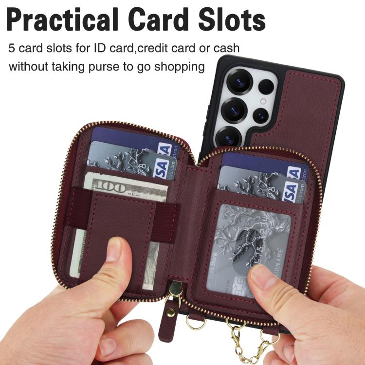 For Samsung Galaxy S25 Ultra 5G AwQuer 2 in 1 Crossbody Zipper Wallet Leather Back Phone Case