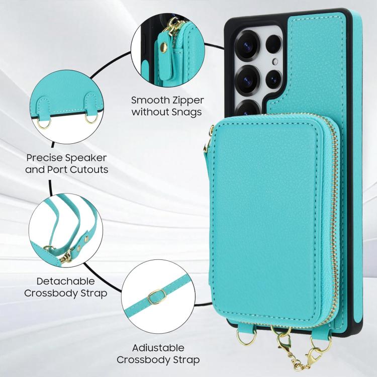 For Samsung Galaxy S25 Ultra 5G AwQuer 2 in 1 Crossbody Zipper Wallet Leather Back Phone Case