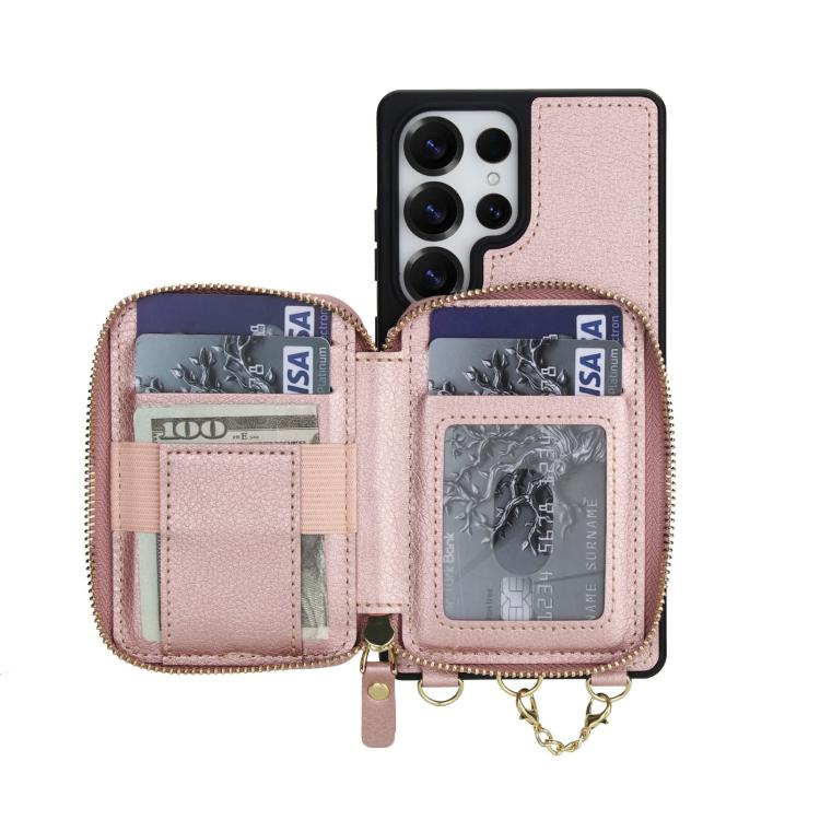 For Samsung Galaxy S25 Ultra 5G AwQuer 2 in 1 Crossbody Zipper Wallet Leather Back Phone Case