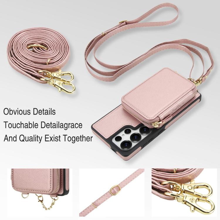 For Samsung Galaxy S25 Ultra 5G AwQuer 2 in 1 Crossbody Zipper Wallet Leather Back Phone Case