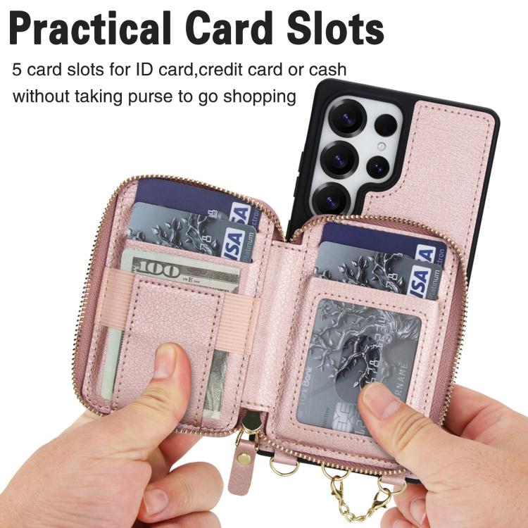 For Samsung Galaxy S25 Ultra 5G AwQuer 2 in 1 Crossbody Zipper Wallet Leather Back Phone Case