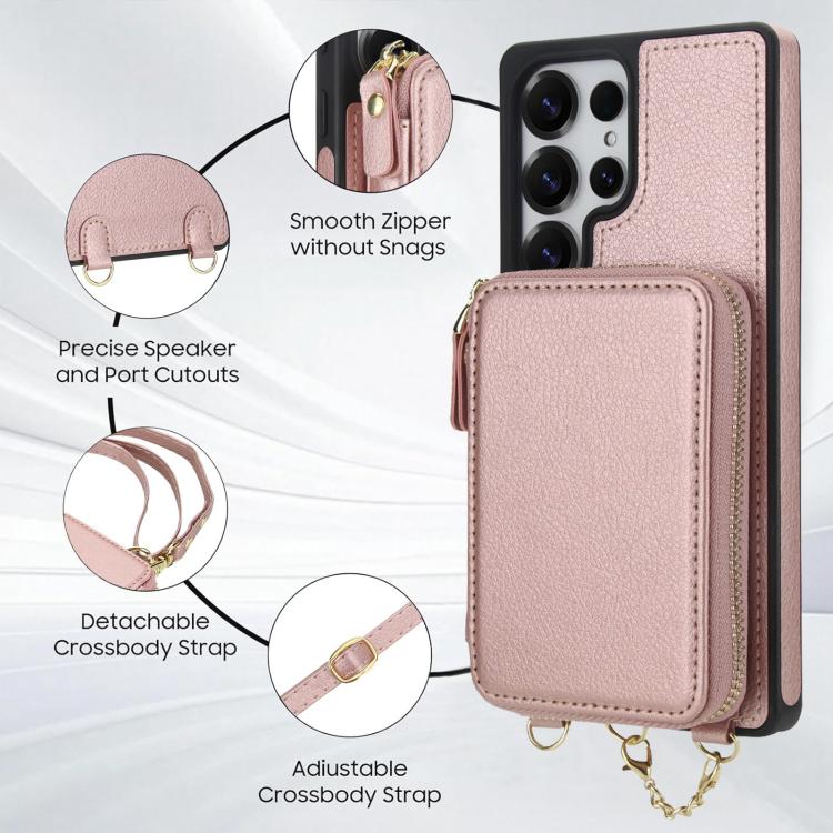 For Samsung Galaxy S25 Ultra 5G AwQuer 2 in 1 Crossbody Zipper Wallet Leather Back Phone Case