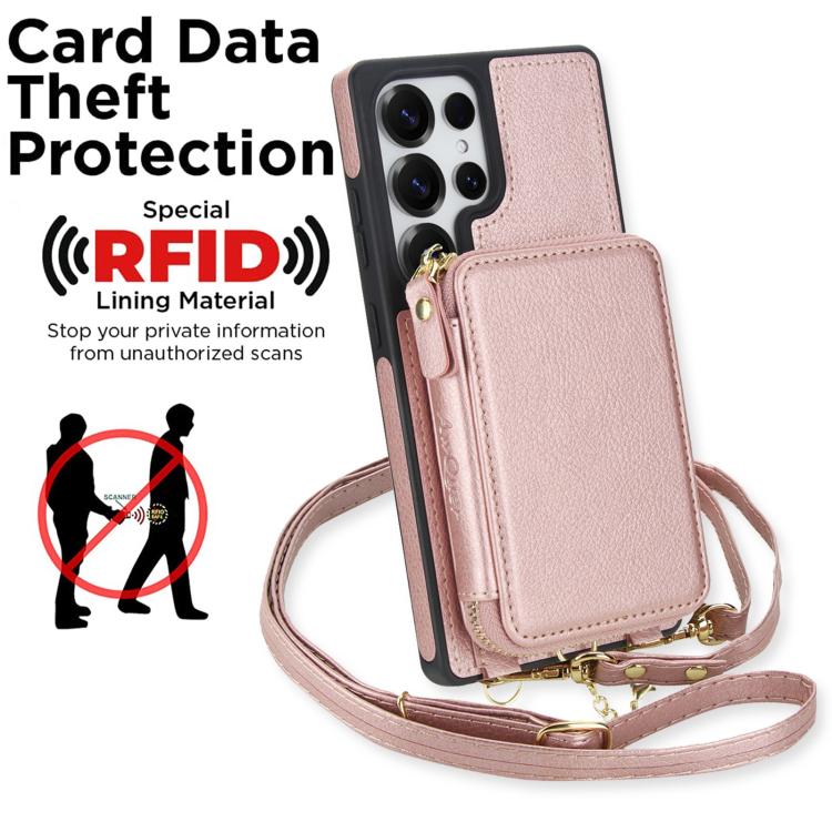 For Samsung Galaxy S25 Ultra 5G AwQuer 2 in 1 Crossbody Zipper Wallet Leather Back Phone Case