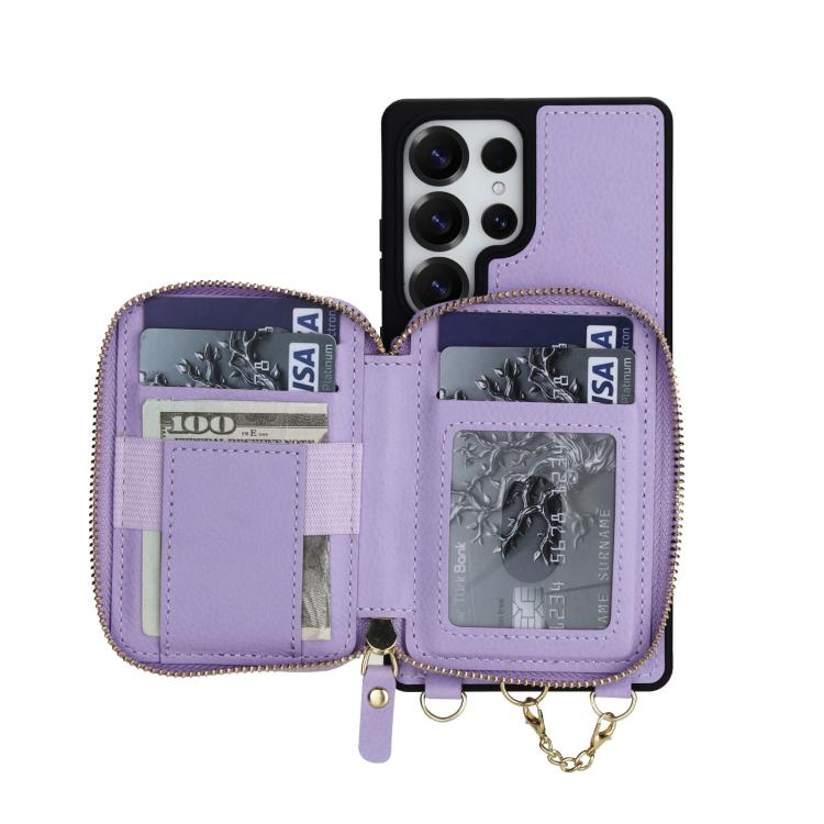 For Samsung Galaxy S25 Ultra 5G AwQuer 2 in 1 Crossbody Zipper Wallet Leather Back Phone Case