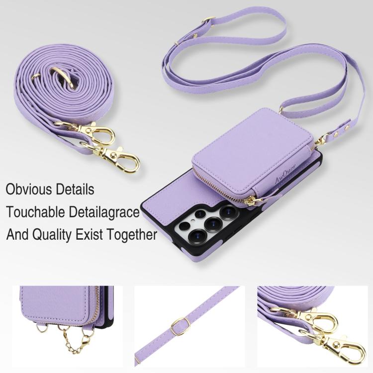 For Samsung Galaxy S25 Ultra 5G AwQuer 2 in 1 Crossbody Zipper Wallet Leather Back Phone Case