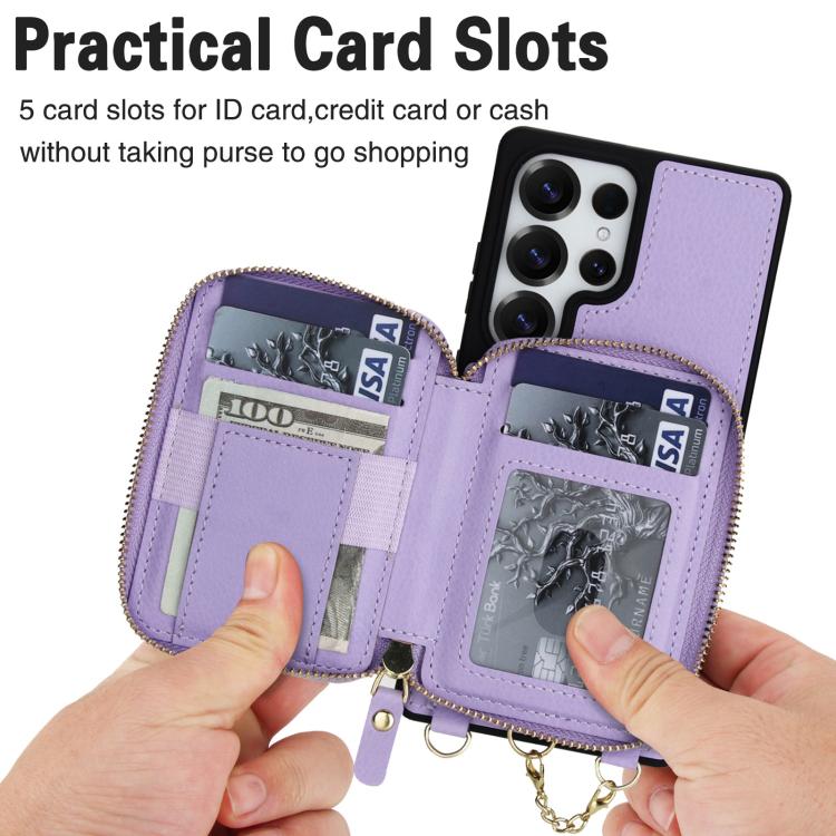 For Samsung Galaxy S25 Ultra 5G AwQuer 2 in 1 Crossbody Zipper Wallet Leather Back Phone Case