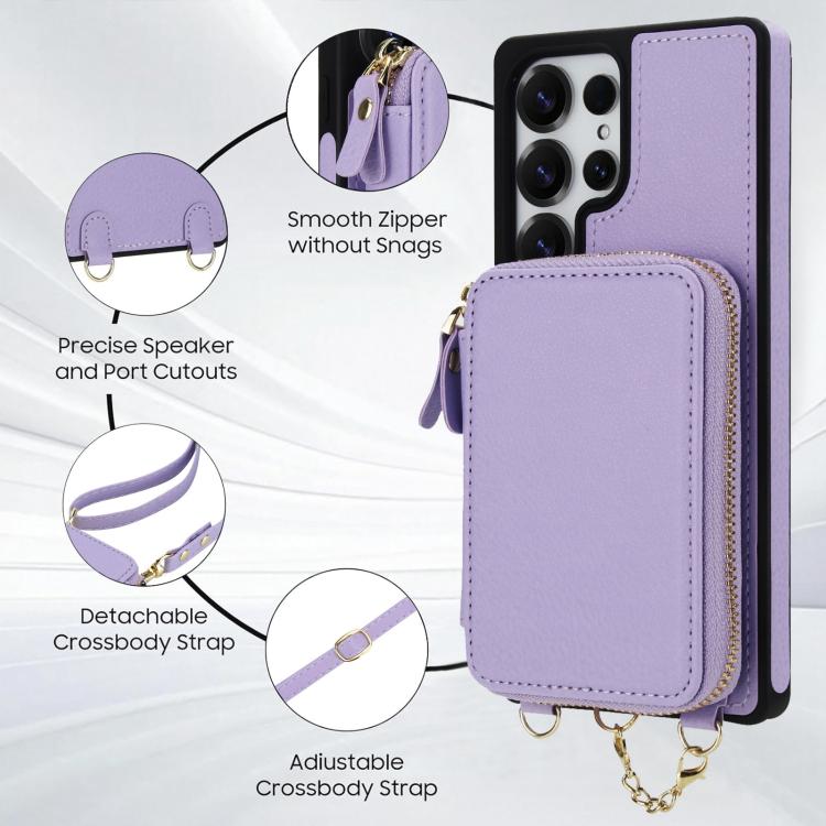 For Samsung Galaxy S25 Ultra 5G AwQuer 2 in 1 Crossbody Zipper Wallet Leather Back Phone Case