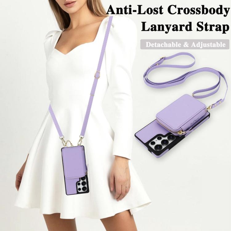 For Samsung Galaxy S25 Ultra 5G AwQuer 2 in 1 Crossbody Zipper Wallet Leather Back Phone Case