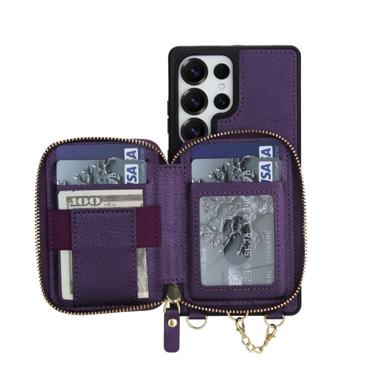 For Samsung Galaxy S25 Ultra 5G AwQuer 2 in 1 Crossbody Zipper Wallet Leather Back Phone Case