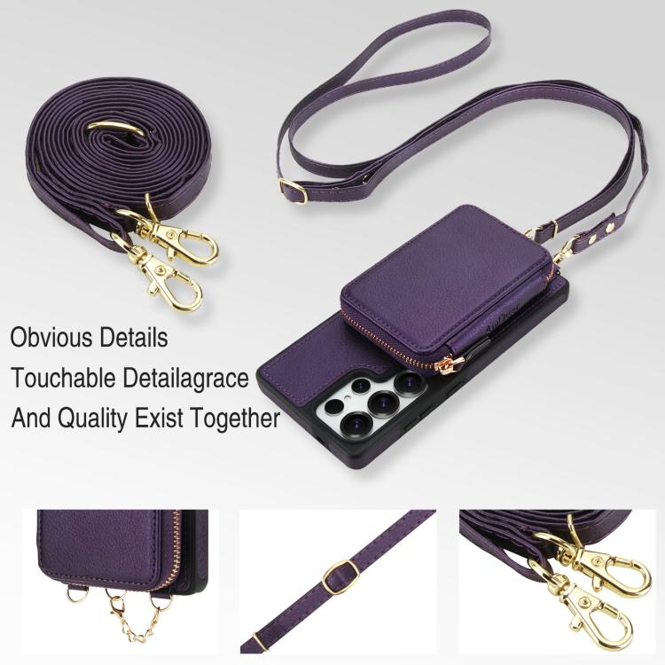 For Samsung Galaxy S25 Ultra 5G AwQuer 2 in 1 Crossbody Zipper Wallet Leather Back Phone Case