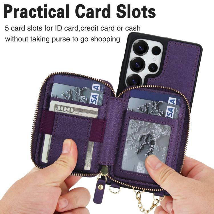 For Samsung Galaxy S25 Ultra 5G AwQuer 2 in 1 Crossbody Zipper Wallet Leather Back Phone Case