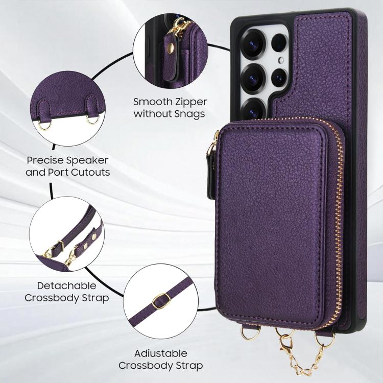 For Samsung Galaxy S25 Ultra 5G AwQuer 2 in 1 Crossbody Zipper Wallet Leather Back Phone Case