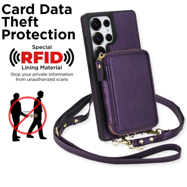 For Samsung Galaxy S25 Ultra 5G AwQuer 2 in 1 Crossbody Zipper Wallet Leather Back Phone Case