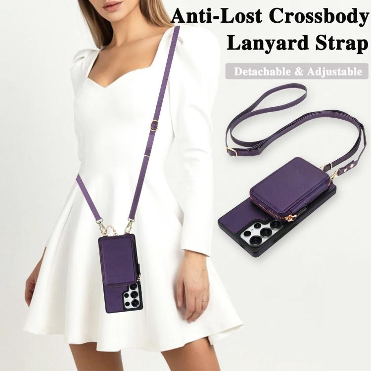 For Samsung Galaxy S25 Ultra 5G AwQuer 2 in 1 Crossbody Zipper Wallet Leather Back Phone Case
