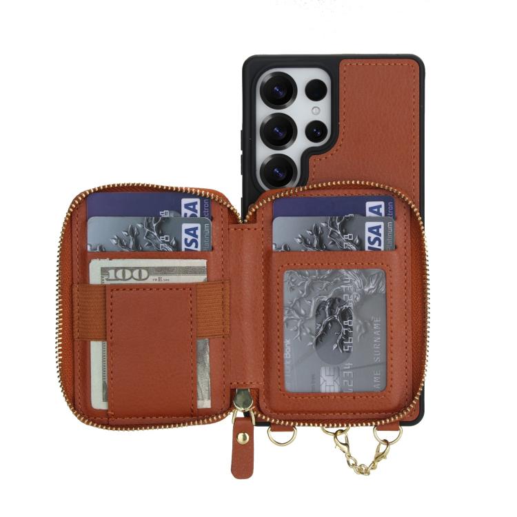 For Samsung Galaxy S25 Ultra 5G AwQuer 2 in 1 Crossbody Zipper Wallet Leather Back Phone Case