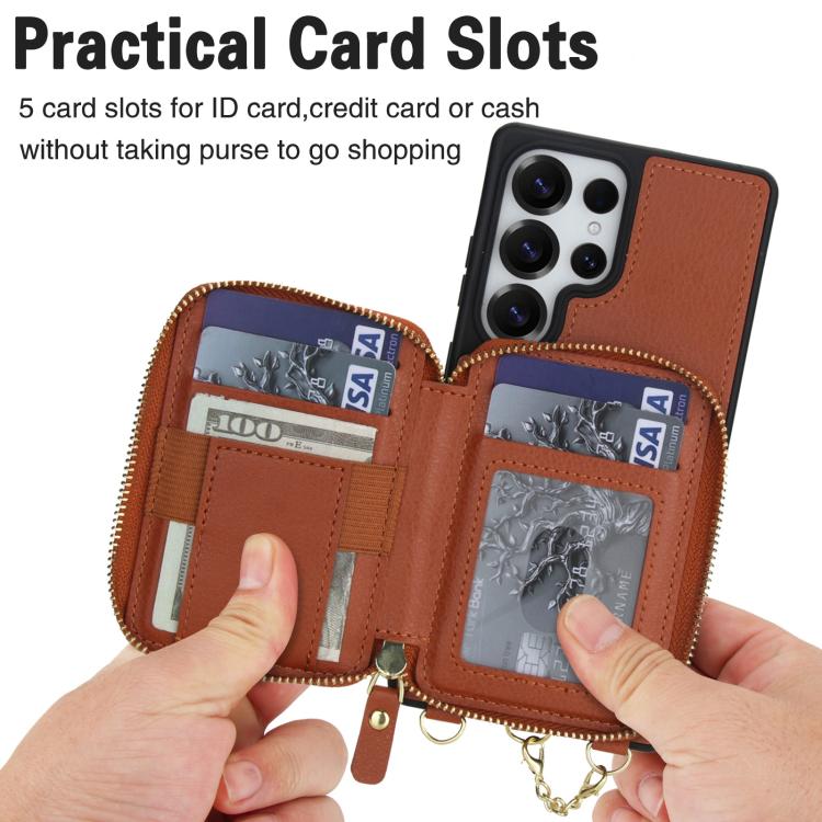 For Samsung Galaxy S25 Ultra 5G AwQuer 2 in 1 Crossbody Zipper Wallet Leather Back Phone Case