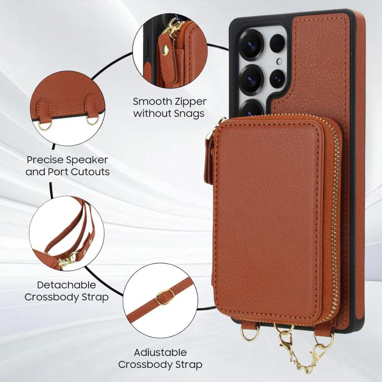 For Samsung Galaxy S25 Ultra 5G AwQuer 2 in 1 Crossbody Zipper Wallet Leather Back Phone Case