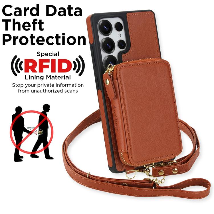 For Samsung Galaxy S25 Ultra 5G AwQuer 2 in 1 Crossbody Zipper Wallet Leather Back Phone Case