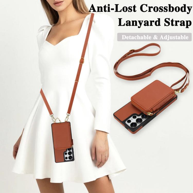 For Samsung Galaxy S25 Ultra 5G AwQuer 2 in 1 Crossbody Zipper Wallet Leather Back Phone Case