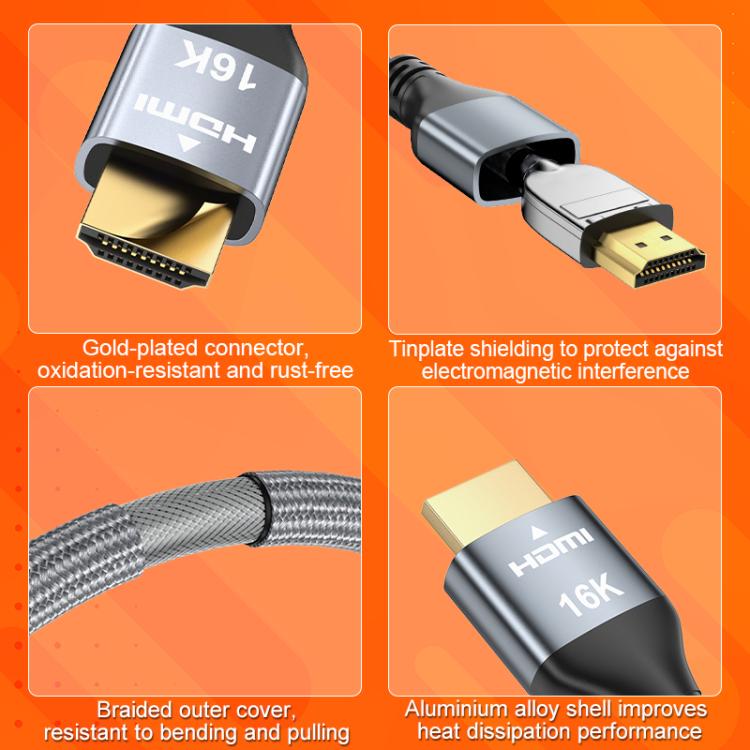 16K 60Hz 96Gbps HDMI 2.2 Ultra HD Video Adapter Cable for Connecting Desktop Computer Monitor, Length:1m