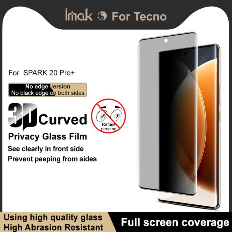 For Tecno Spark 20 Pro+ imak No Edge Version 3D Curved Privacy Full Screen Tempered Glass Film