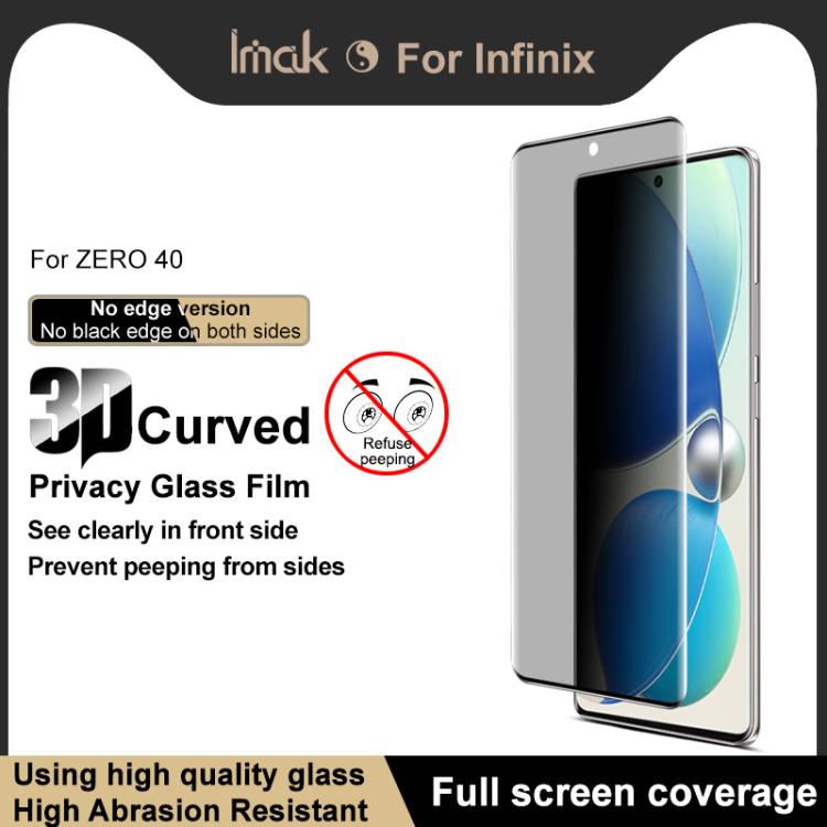 For Infinix Zero 40 imak No Edge Version 3D Curved Privacy Full Screen Tempered Glass Film