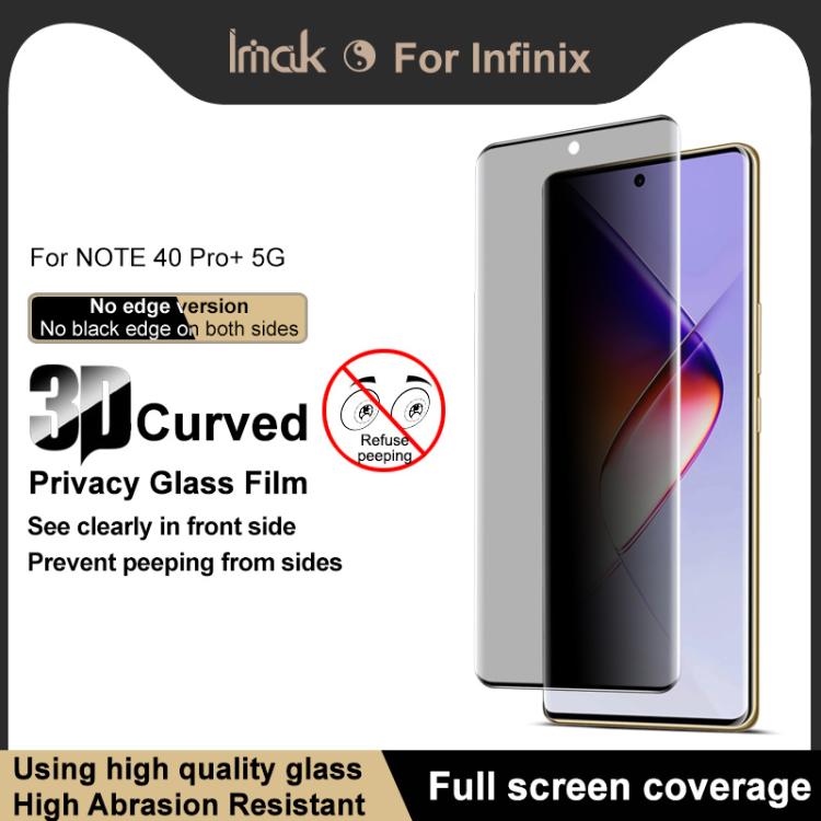 For Infinix Note 40 Pro+ 5G imak No Edge Version 3D Curved Privacy Full Screen Tempered Glass Film