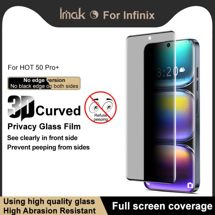 For Infinix Hot 50 Pro+ imak No Edge Version 3D Curved Privacy Full Screen Tempered Glass Film