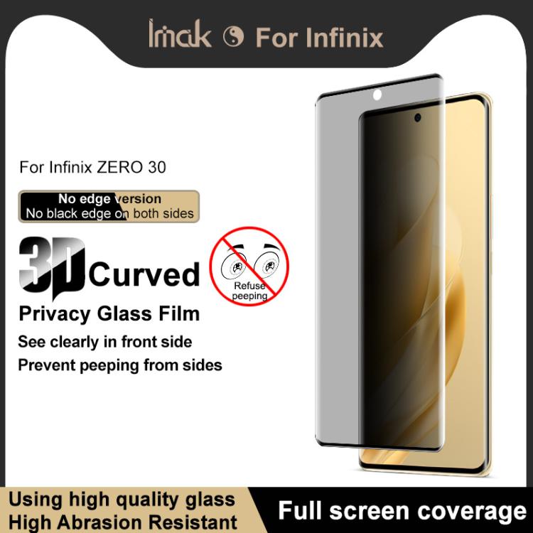 For Infinix Zero 30 imak No Edge Version 3D Curved Privacy Full Screen Tempered Glass Film