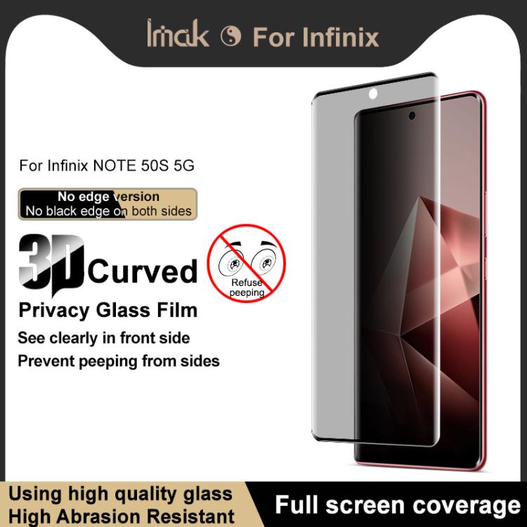 For Infinix Note 50S 5G imak No Edge Version 3D Curved Privacy Full Screen Tempered Glass Film
