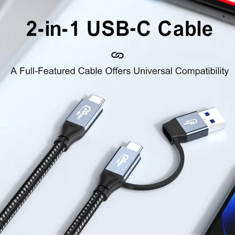 PD100W 20Gbps USB-C / Type-C to USB 3.2, Type-C 2 in 1 Multi-Functional Data Transfer Charging Cable, Length:1m
