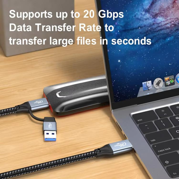 PD100W 20Gbps USB-C / Type-C to USB 3.2, Type-C 2 in 1 Multi-Functional Data Transfer Charging Cable, Length:1m