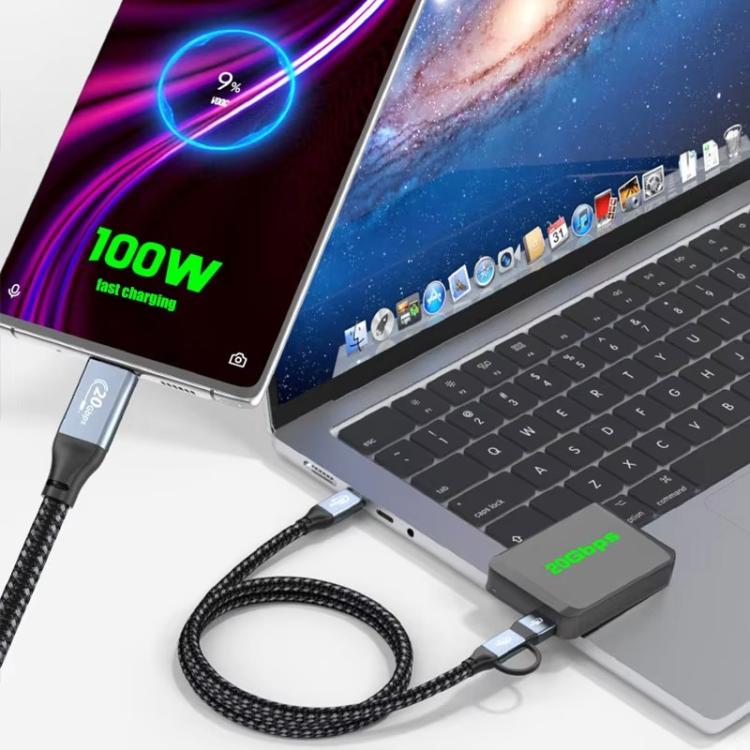 PD100W 20Gbps USB-C / Type-C to USB 3.2, Type-C 2 in 1 Multi-Functional Data Transfer Charging Cable, Length:1m