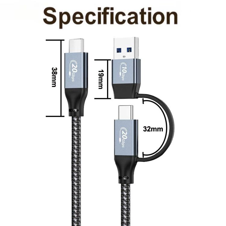 PD100W 20Gbps USB-C / Type-C to USB 3.2, Type-C 2 in 1 Multi-Functional Data Transfer Charging Cable, Length:1m