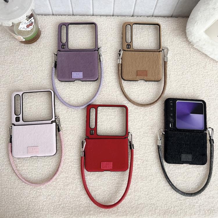 For Huawei Pura X Nameplate Style Plush Side Buckle Phone Case with Strap