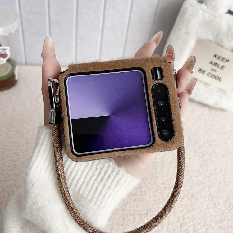 For Huawei Pura X Nameplate Style Plush Side Buckle Phone Case with Strap