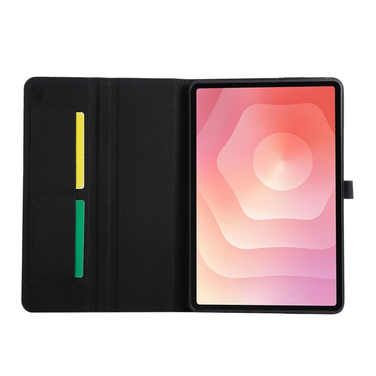For Samsung Galaxy Tab S11 Fabric Texture Horizontal Flip Leather Tablet Case with Hand Strap