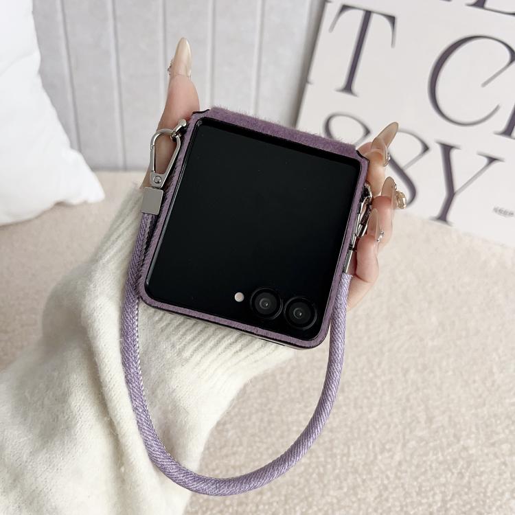 For Samsung Galaxy Z Flip7 5G / Flip7 FE Nameplate Style Plush Side Buckle Phone Case with Strap
