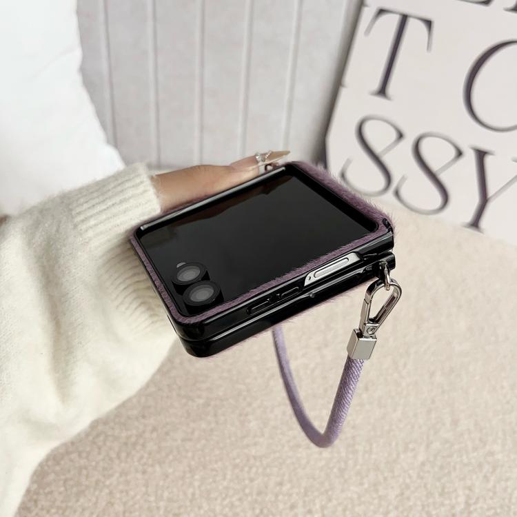 For Samsung Galaxy Z Flip7 5G / Flip7 FE Nameplate Style Plush Side Buckle Phone Case with Strap