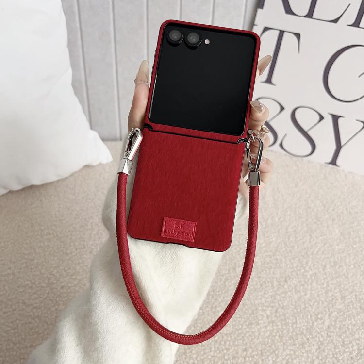 For Samsung Galaxy Z Flip7 5G / Flip7 FE Nameplate Style Plush Side Buckle Phone Case with Strap