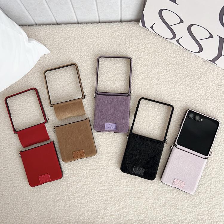 For Samsung Galaxy Z Flip7 5G / Flip7 FE Nameplate Style Plush Side Buckle Phone Case with Strap