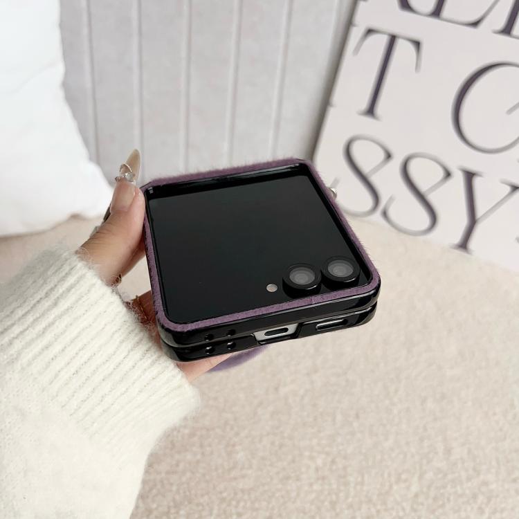For Samsung Galaxy Z Flip7 5G / Flip7 FE Nameplate Style Plush Side Buckle Phone Case with Strap