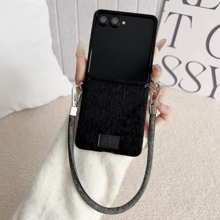 For Samsung Galaxy Z Flip7 5G / Flip7 FE Nameplate Style Plush Side Buckle Phone Case with Strap