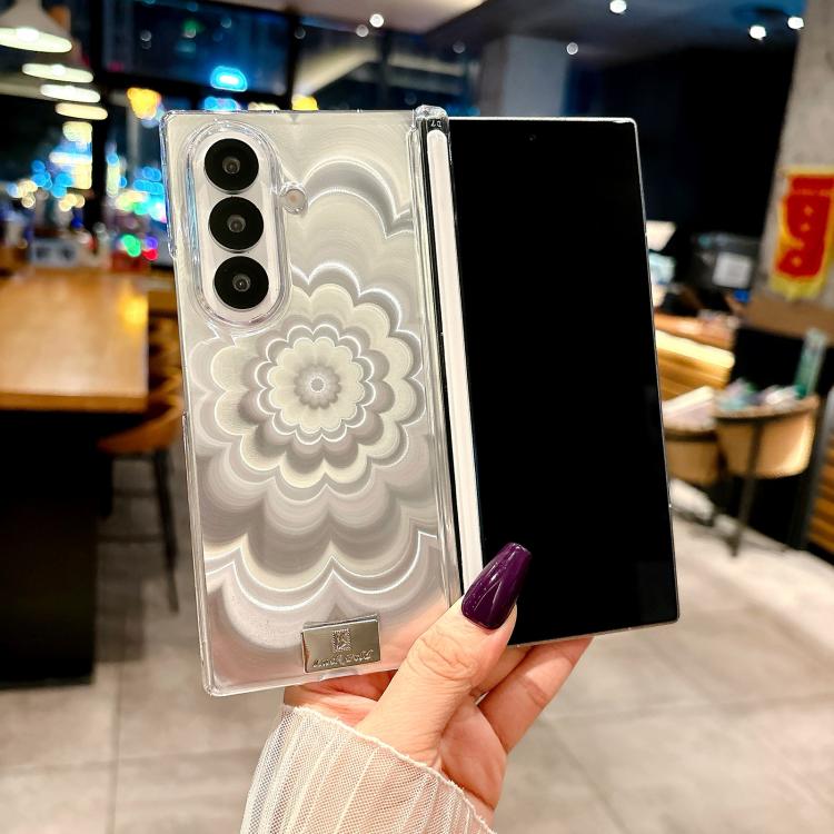 For Samsung Galaxy Z Fold5 5G Nameplate DIY Patterned Cardboard Double-Center Magnetic Phone Case - Transparent