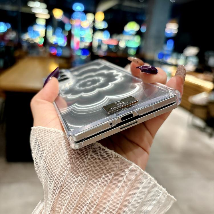 For Samsung Galaxy Z Fold5 5G Nameplate DIY Patterned Cardboard Double-Center Magnetic Phone Case - Transparent
