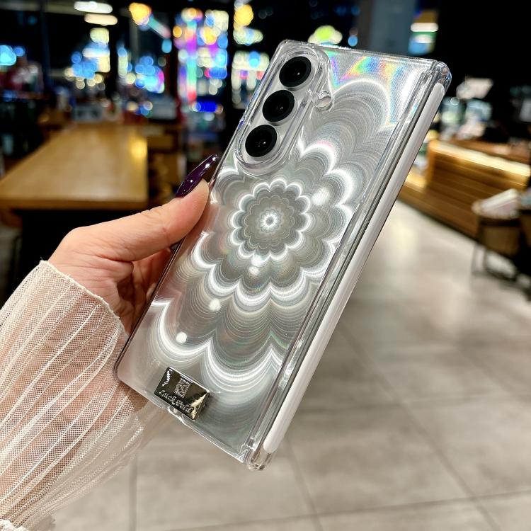 For Samsung Galaxy Z Fold5 5G Nameplate DIY Patterned Cardboard Double-Center Magnetic Phone Case - Transparent