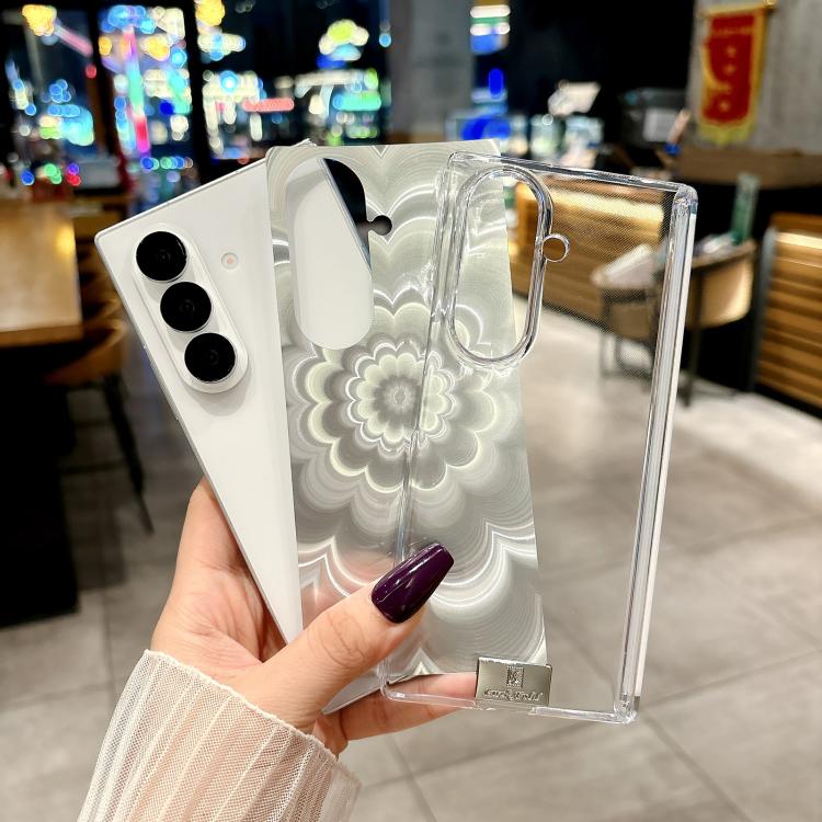 For Samsung Galaxy Z Fold4 5G Nameplate DIY Patterned Cardboard Double-Center Magnetic Phone Case - Transparent