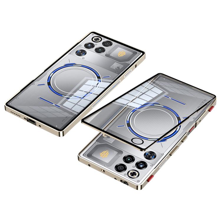 For ZTE nubia Red Magic 11 Pro Snap Buckle Metal Frame Glass Back Panel Phone Case